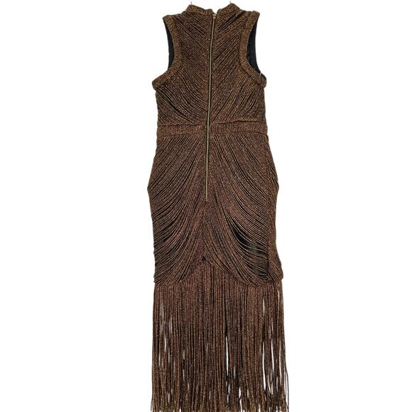 Not So Serious By Pallavi Mohan Beaded Gold Fringed Halter Dress Size 4 P - Picture 3 of 4
